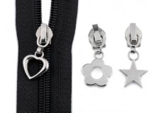 Schieber Zipper zu Spiralreißverschlüsse 5 mm Herz Stern silberfarben